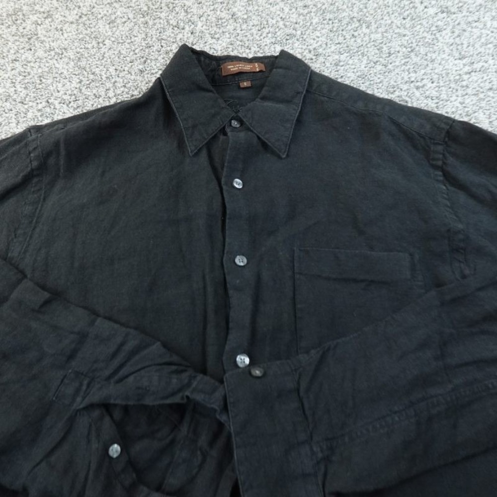Tasso Elba Shirt Mens S Black Linen Chambray Button Up Long Sleeve Lightweight - Picture 3 of 9